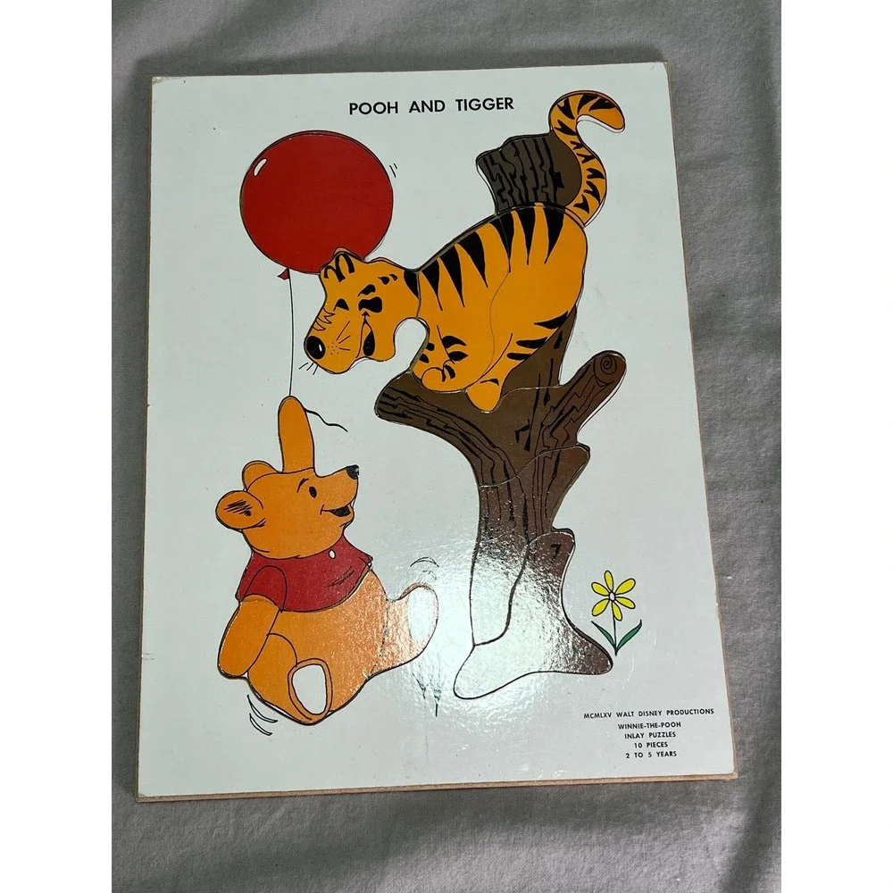 Walt Disney Winnie the Pooh Wood Inlay Puzzle Pooh and Tigger 1965 Vintage 10pc